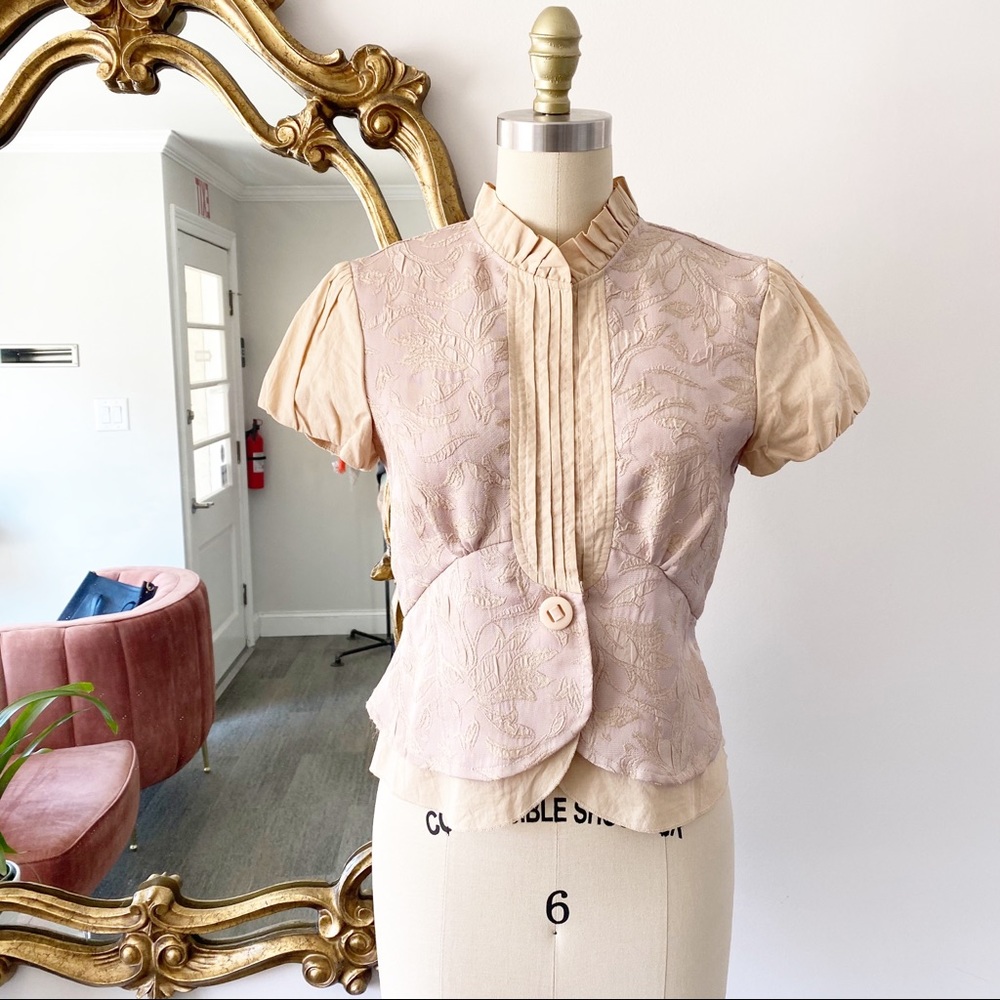 Young Essence • Ruffle Neck Brocade Top • S